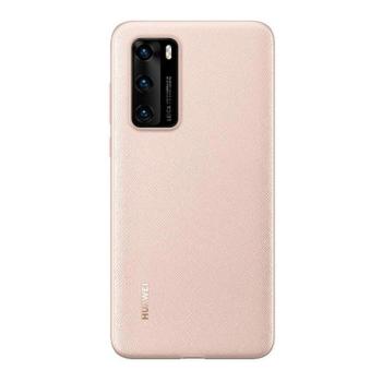 Huawei P40, Műanyag hátlap védőtok, gumírozott, textil minta, gyári, rózsaszín kép