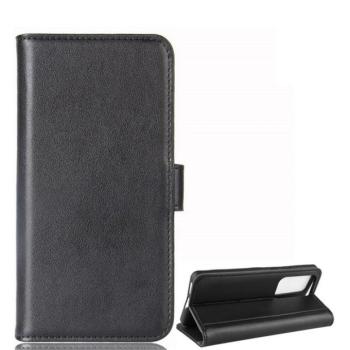 Huawei P40, Oldalra nyíló tok, valódi bőrtok, stand, sima felület, fekete kép