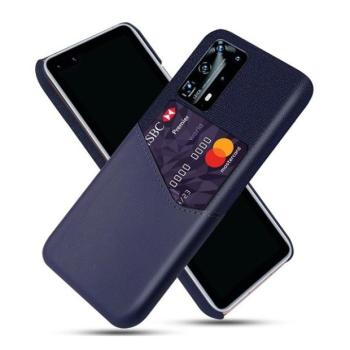 Huawei P40 Pro, Műanyag hátlap védőtok, közepesen ütésálló, textil bevonat, bőrhatású hátlap, kártyatartóval, sötétkék kép