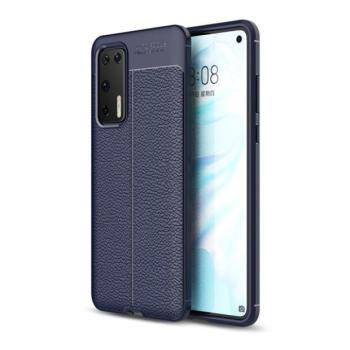 Huawei P40, Szilikon tok, bőrhatású, varrásminta, sötétkék kép
