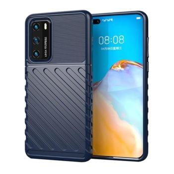 Huawei P40, Szilikon tok, közepesen ütésálló, domború csíkos minta, sötétkék kép