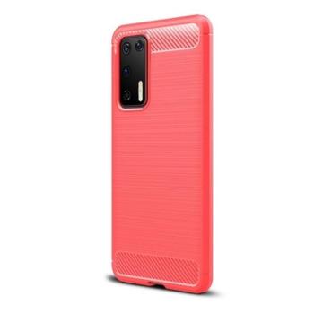 Huawei P40, Szilikon tok, közepesen ütésálló, szálcsiszolt, karbon minta, piros kép