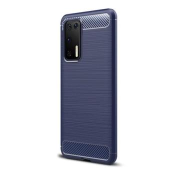 Huawei P40, Szilikon tok, közepesen ütésálló, szálcsiszolt, karbon minta, sötétkék kép
