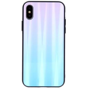Huawei P40, Szilikon védőkeret, edzett üveg hátlap, Aurora Glass, kék/pink kép