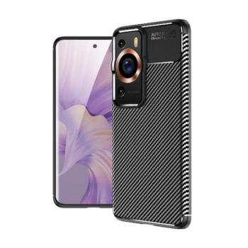 Huawei P60 Pro, Szilikon tok, közepesen ütésálló, légpárnás sarok, karbon minta, fekete kép