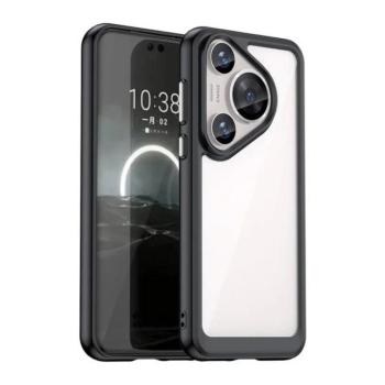 Huawei Pura 70 Pro / 70 Pro Plus, Műanyag hátlap védőtok + szilikon keret, közepesen ütésálló, átlátszó hátlap, fekete kép