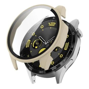 Huawei Watch GT4 (46 mm), Műanyag védőkeret, kijelzővédő üveggel, közepesen ütésálló, szíj nélkül, krém kép