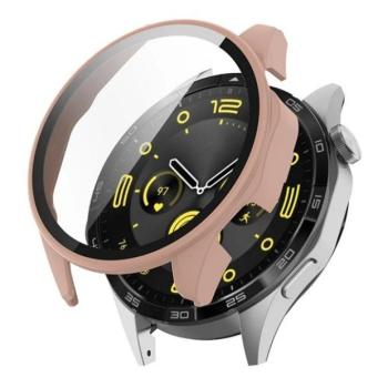 Huawei Watch GT4 (46 mm), Műanyag védőkeret, kijelzővédő üveggel, közepesen ütésálló, szíj nélkül, rózsaszín kép