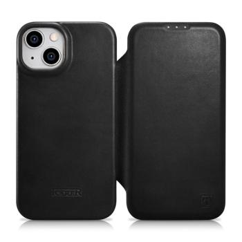 iCarer CE olajviasz prémium bőr fóliatok bőr tok iPhone 14 Plus Flip mágneses MagSafe fekete (AKI14220707-BK) kép