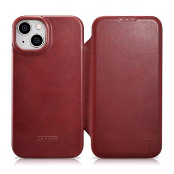 iCarer CE olajviasz prémium bőr fóliatok bőr tok iPhone 14 Plus Flip mágneses MagSafe piros (AKI14220707-RD) kép
