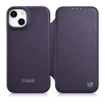 iCarer CE Prémium bőr fóliatok iPhone 14 Plus Flip mágneses MagSafe bőr tok Sötétlila (WMI14220715-DP) kép