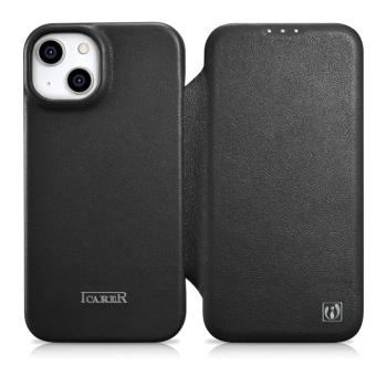iCarer CE prémium bőr fóliatok iPhone 14 Plus Flip mágneses MagSafe fekete (WMI14220715-BK) kép
