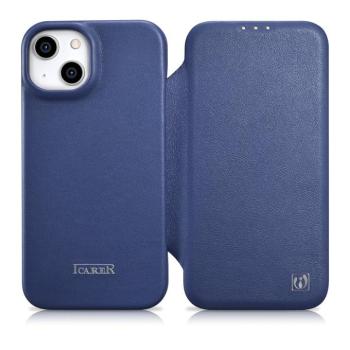 iCarer CE prémium bőr fóliatok iPhone 14 Plus Flip mágneses MagSafe kék (WMI14220715-BU) kép