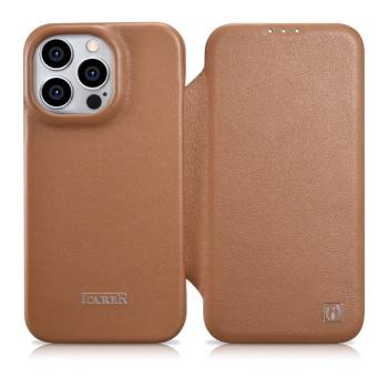 iCarer CE prémium bőr fóliatok iPhone 14 Pro Flip mágneses MagSafe barna (WMI14220714-BN) kép