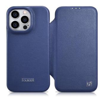 iCarer CE prémium bőr fóliatok iPhone 14 Pro Flip mágneses MagSafe bőr tok kék (WMI14220714-BU) kép