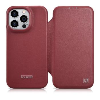 iCarer CE prémium bőr fóliatok iPhone 14 Pro Flip mágneses MagSafe piros (WMI14220714-RD) kép
