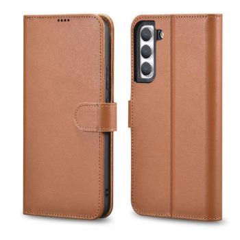 iCarer Haitang Leather Wallet tok Samsung Galaxy S22 + (S22 Plus) valódi bőr borítású barna (AKSM05BN) kép