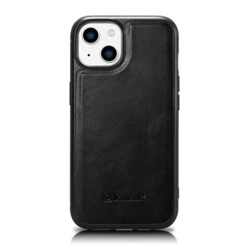 iCarer Leather Oil Wax valódi bőr tok iPhone 14 Plus (MagSafe kompatibilis) fekete (WMI14220719-BK) kép
