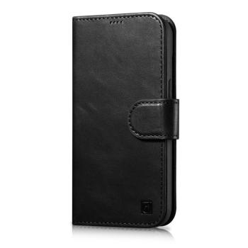 iCarer olajviasz tárca tok 2in1 tok iPhone 14 bőr Flip Cover Anti-RFID fekete (WMI14220721-BK) kép