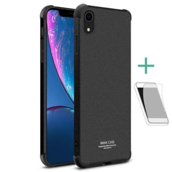 IMAK szilikon telefonvédő (közepesen ütésálló, légpárnás sarok, matt + képernyővédő fólia) FEKETE Apple iPhone XR 6.1 kép