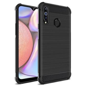 IMAK VEGA szilikon telefonvédő (közepesen ütésálló, légpárnás sarok, szálcsiszolt, karbon minta) FEKETE Samsung Galaxy A20s (SM-A207F) kép