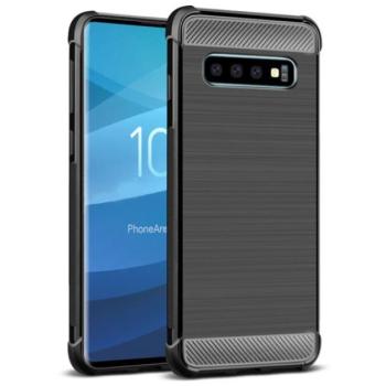 IMAK VEGA szilikon telefonvédő (közepesen ütésálló, légpárnás sarok, szálcsiszolt, karbon minta) FEKETE Samsung Galaxy S10 (SM-G973) kép