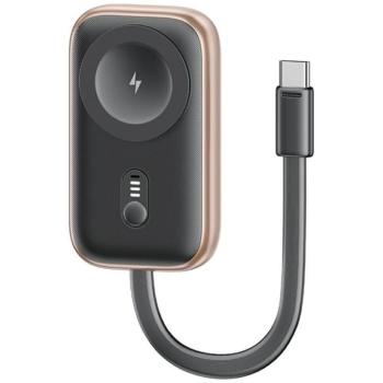 Induktív töltő Apple Watch Usams CD245 2 1-ben 1200mAh powerbankkal + USB-C kábellel fekete-bronz színű kép