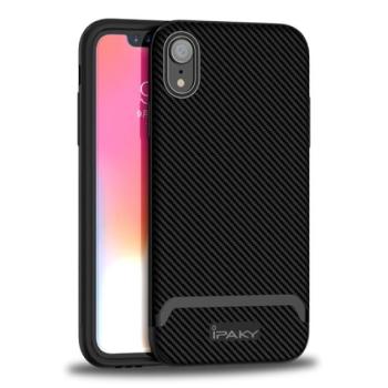 IPAKY szilikon telefonvédő (műanyag keret, közepesen ütésálló, karbon minta) FEKETE Apple iPhone XR 6.1 kép