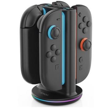 iPega SW2051 Nintendo Switch 2 Joycon kontroller töltő dokkoló állvány RGB világítással, fekete kép