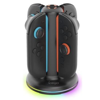 iPega SW2052 Nintendo Switch 2 JoyCon töltő állvány RGB világítással, fekete kép