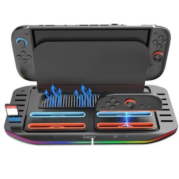 iPega SW2210 Nintendo Switch 2 multifunkcionális töltő állomás, RGB világítással, fekete kép