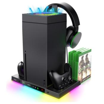 iPega XBX024S Xbox multifunkcionális konzol tartó állvány kontroller töltő résszel, RGB világítással, fekete kép