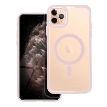 iPhone 11 Pro Max (6.5&quot;) szilikon tok, PC/TPU tok, magsafe, színes keretes, átlátszó/púderrózsaszín, Color Edge Mag Cover kép