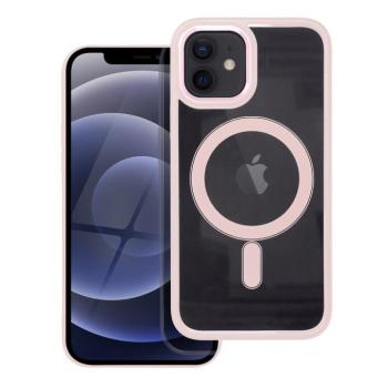 iPhone 12 / 12 Pro (6.1&quot;) szilikon tok, PC/TPU tok, magsafe, színes keretes, átlátszó/púderrózsaszín, Color Edge Mag Cover kép