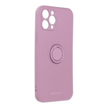 iPhone 12 Pro Max (6.7&quot;) gyűrűs hátlap tok, szilikon tok, velúr belső, lila, Roar Amber kép