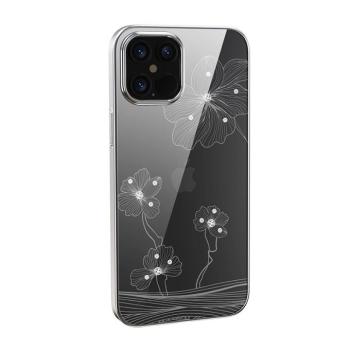 iPhone 12 Pro Max (6,7&quot;) hátlap tok, TPU tok, virágos / köves mintás, ezüst, Devia Crystal Flora kép