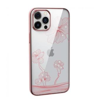 iPhone 12 Pro Max (6,7&quot;) hátlap tok, TPU tok, virágos / köves mintás, rose gold, Devia Crystal Flora kép