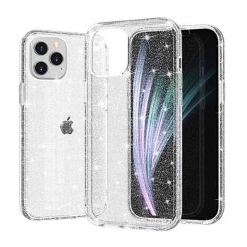 iPhone 12 Pro Max (6,7&quot;) szilikon tok, hátlap tok, TPU tok, átlátszó, ezüst csillámos, Crystal Glitter kép