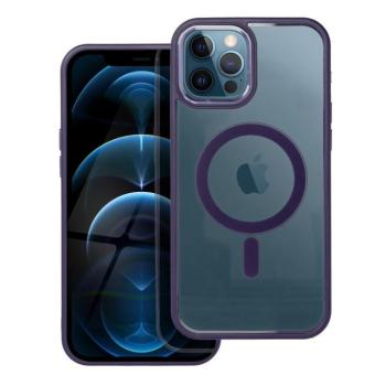 iPhone 12 Pro Max (6.7&quot;) szilikon tok, PC/TPU tok, magsafe, színes keretes, átlátszó/lila, Color Edge Mag Cover kép
