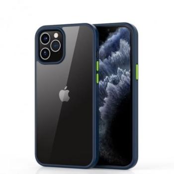 iPhone 12 Pro Max (6,7&quot;) ütésálló hátlap tok, TPU tok, átlátszó / kék kerettel, Devia Shark kép