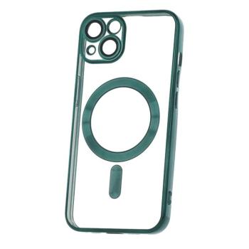 iPhone 13 (6.1&quot;) szilikon tok, TPU tok, kamera védelem, magsafe, króm keretes, zöld, Color Chrome Mag kép