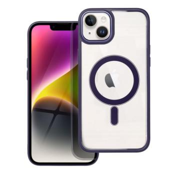 iPhone 14 Plus (6.7&quot;) szilikon tok, PC/TPU tok, magsafe, színes keretes, átlátszó/lila, Color Edge Mag Cover kép