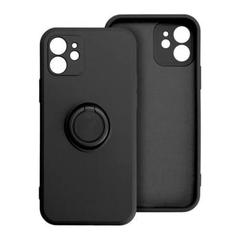 iPhone 14 Pro Max (6.7&quot;) gyűrűs hátlap tok, szilikon tok, velúr belső, fekete, Forcell Silicone Ring kép