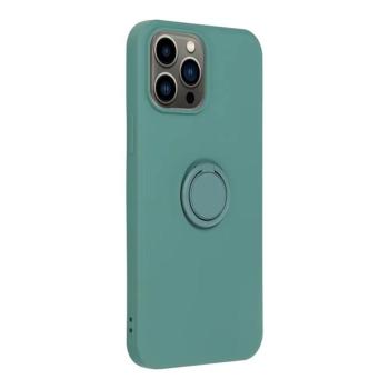 iPhone 14 Pro Max (6.7&quot;) gyűrűs hátlap tok, szilikon tok, velúr belső, zöld, Forcell Silicone Ring kép