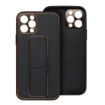 iPhone 14 Pro Max (6,7&quot;) hátlap tok, műbőr tok, kitámasztható, fekete, Leather kép