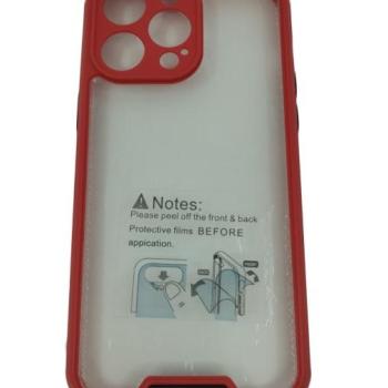 iPhone 14 Pro Max (6.7&quot;) hátlap tok, TPU tok, piros/átlátszó, kamera védős, színes keretes kép
