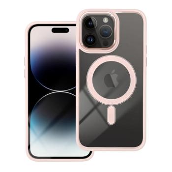 iPhone 14 Pro Max (6.7&quot;) szilikon tok, PC/TPU tok, magsafe, színes keretes, átlátszó/púderrózsaszín, Color Edge Mag Cover kép