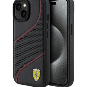 iPhone 15 (6,1&quot;) hátlap tok, PU bőr, fekete, Ferrari Perforated Slanted Line (FEHCP15SPWAK) kép
