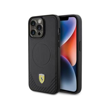 iPhone 15 (6,1&quot;) hátlap tok, PU / szénszál, carbon mintás, magsafe, fekete, Ferrari Bottom Carbon Magsafe (FEHMP15SPTEK) kép