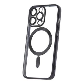 iPhone 15 (6.1&quot;) szilikon tok, TPU tok, kamera védelem, magsafe, króm keretes, fekete, Color Chrome kép